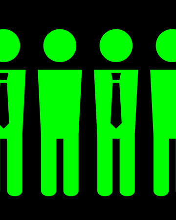 Neljä piirrettyä vihreää hahmoa, joilla kahdella on musta solmio.