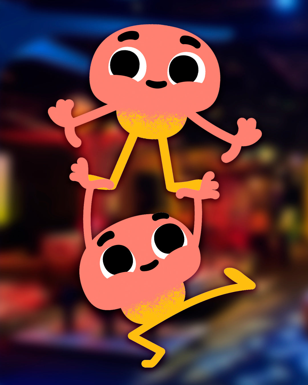 Kaksi pientä piirrettyä hahmoa.