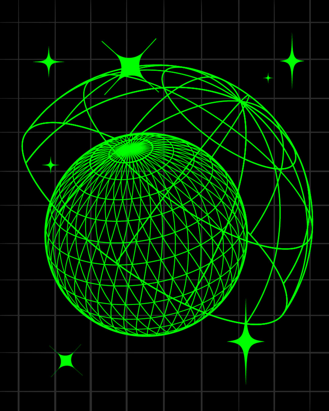 Vihreä piirretty pallo, jonka päällä on vasemmalla viistosti kupu vihreillä ääriviivoilla. 