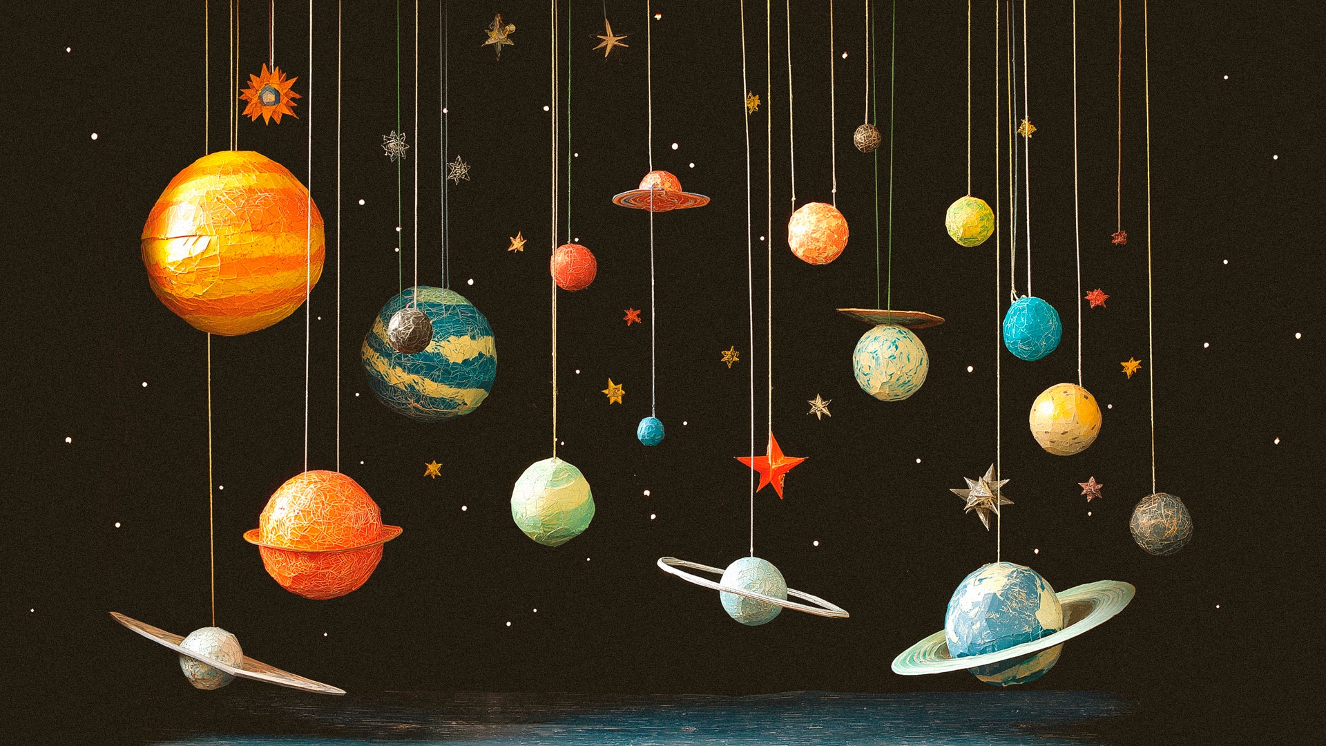 Huikea avaruus! -tapahtuman visuaalinen kuva. Kuvitettuja planeettoja.