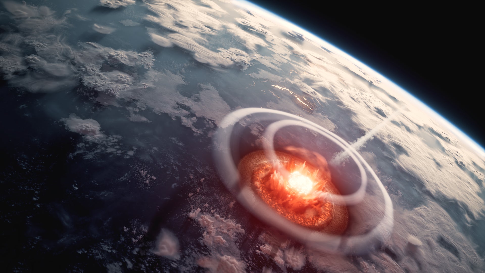 Asteroidien salat -elokuvan kansikuva. Maapallo ja räjähdys.