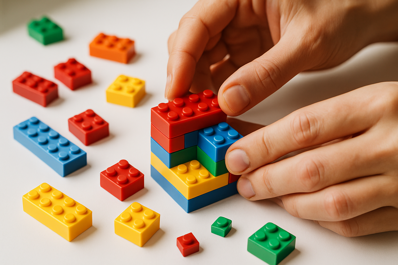 hands building legos
