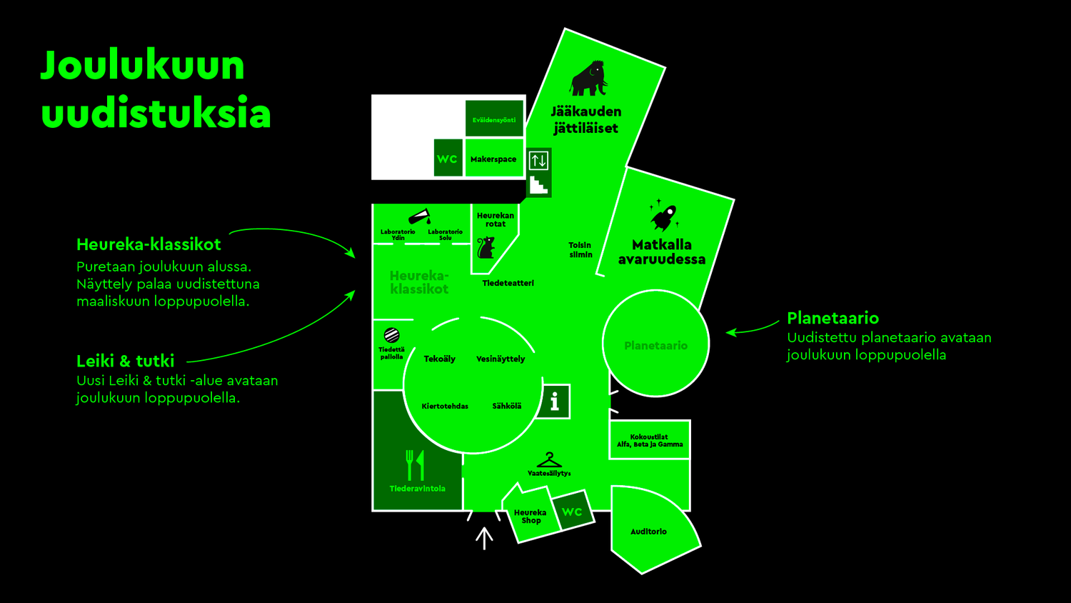 Kartta Heurekan uudistuksista joulukuussa 2025.