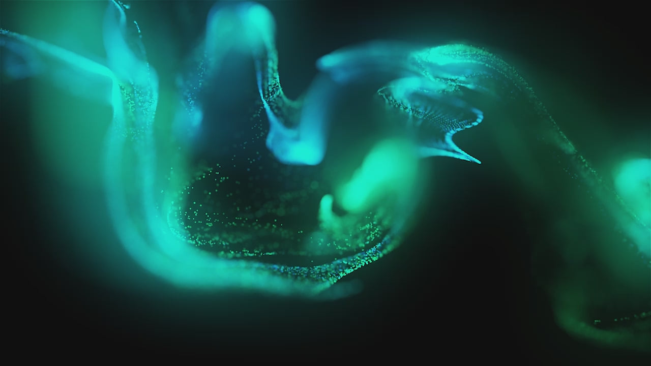 Sinivihreä, abstraktikuvioinen video. 
